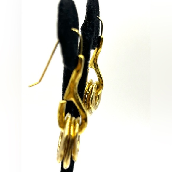 Gold Geometric Minimalist Earrings Shepards Hooks Quality Circular Gold Tone - Picture 5 of 13